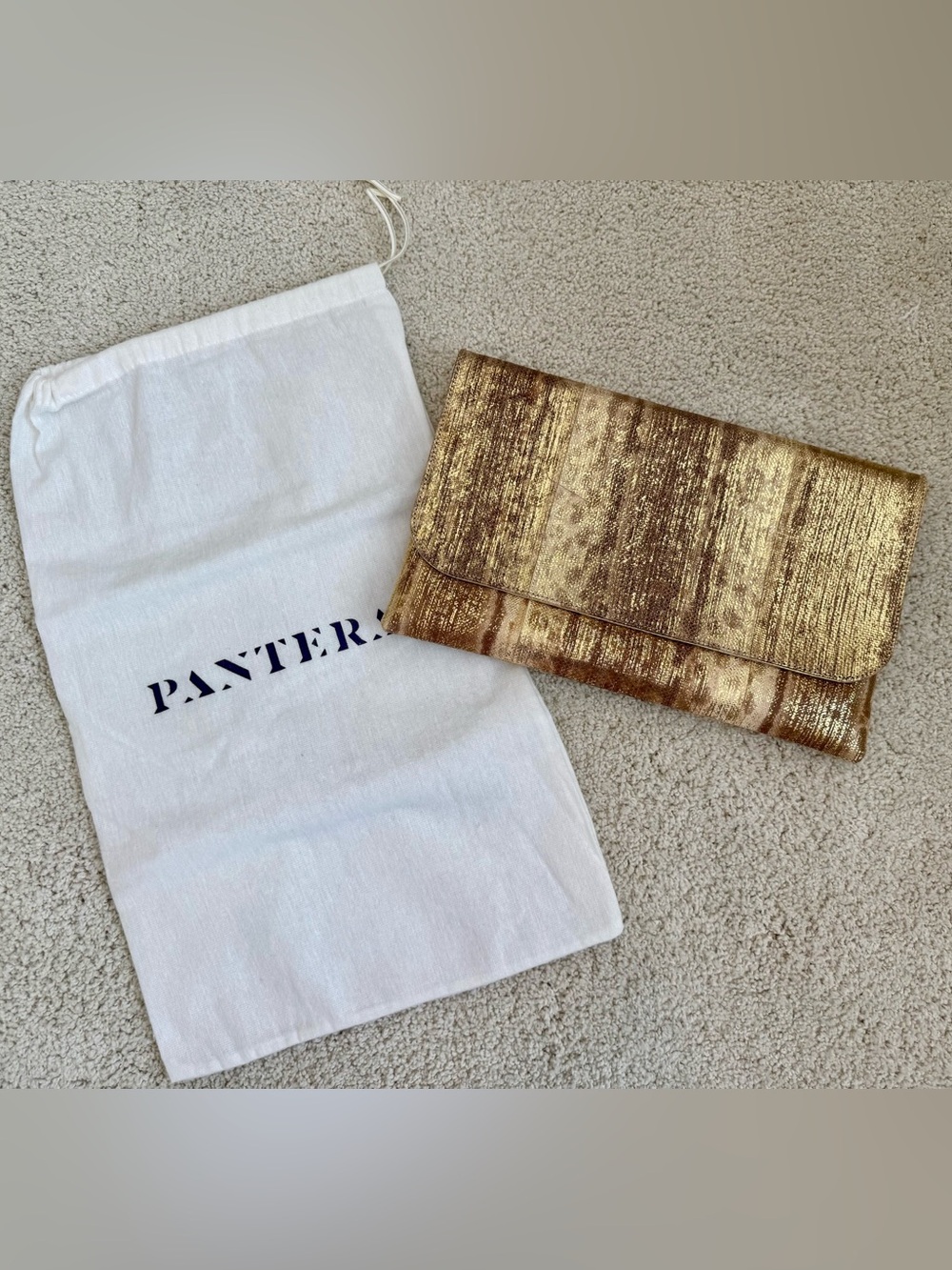 PANTERA Vintage Metallic Gold Snakeskin Clutch Evening Bag With Dust Bag